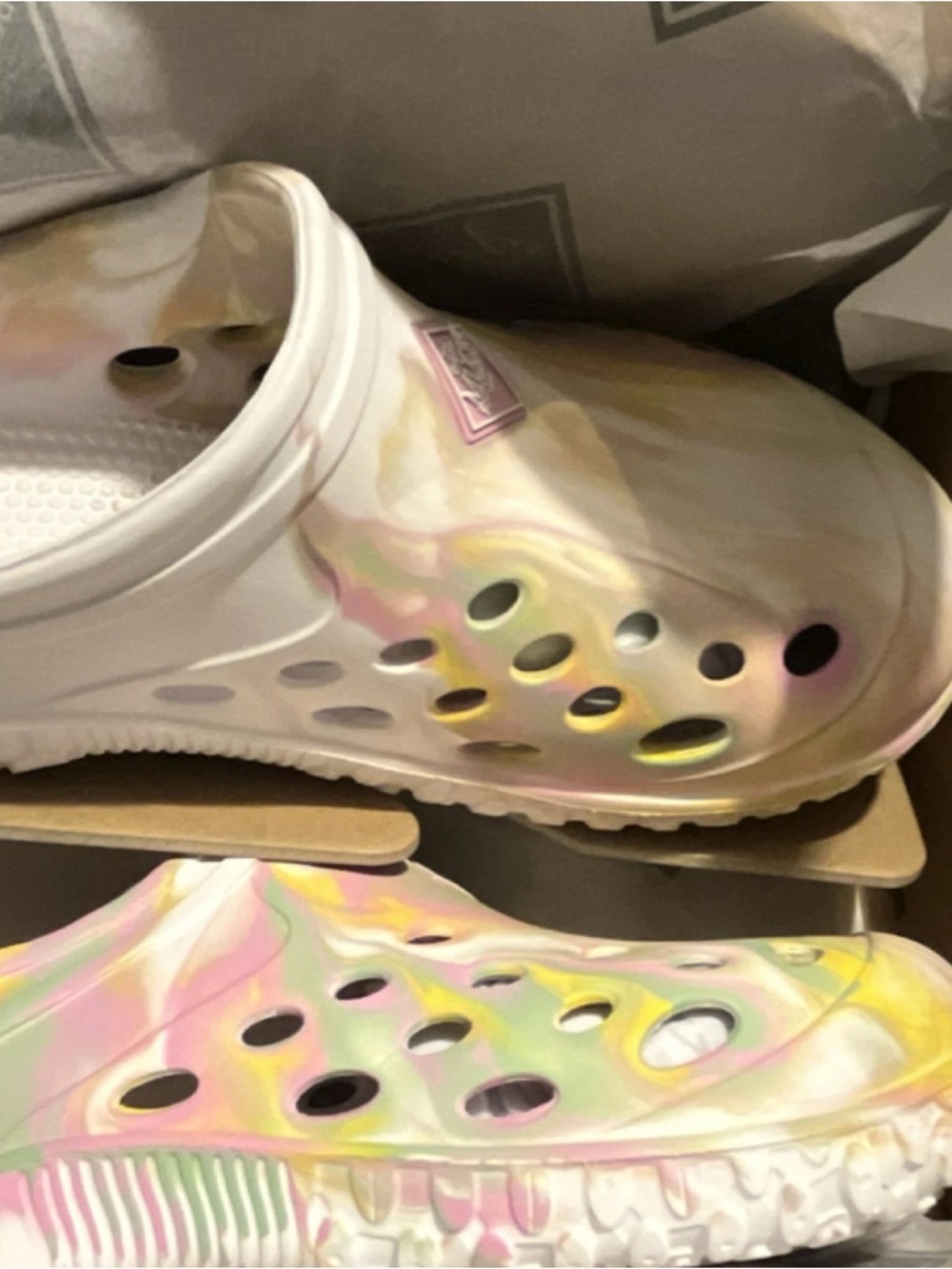 Marbled Pastel Slip-On Women's Clog in White with Pink, Yellow & Green